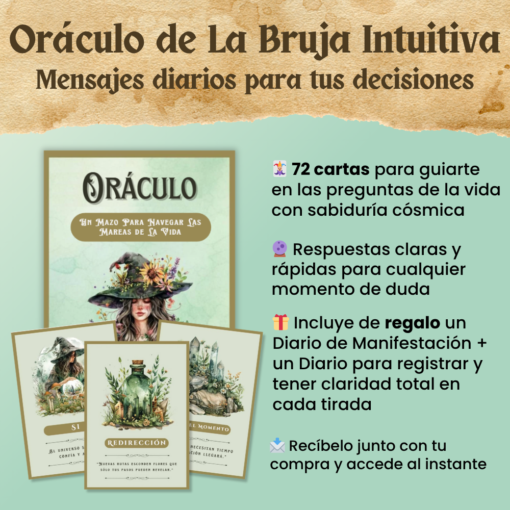 Oráculo de la Bruja Intuitiva 🔮✨ Mensajes diarios para tus decisiones + Diario de Seguimiento y Fondos de Pantalla de Regalo 🎁